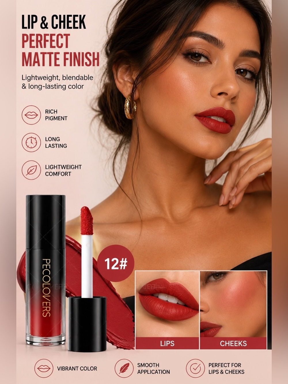 Matte Lip & Cheek Tint — Radiant Red (Shade 12#)